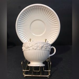 Antique WEDGWOOD Edme Embossed Queens Ware Demitasse Cup & Saucer